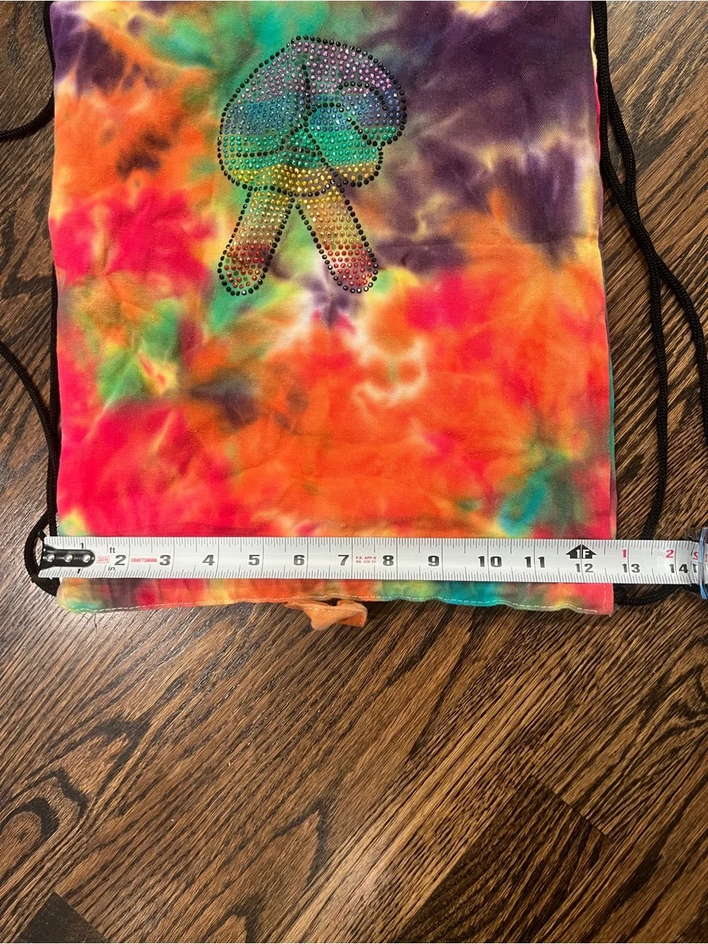 Undee Bandz Drawstring Backpack Tie Dyed with Multicolor Grommets Peace Symbol